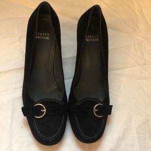 Stuart weitzman black suede buckle career heals.